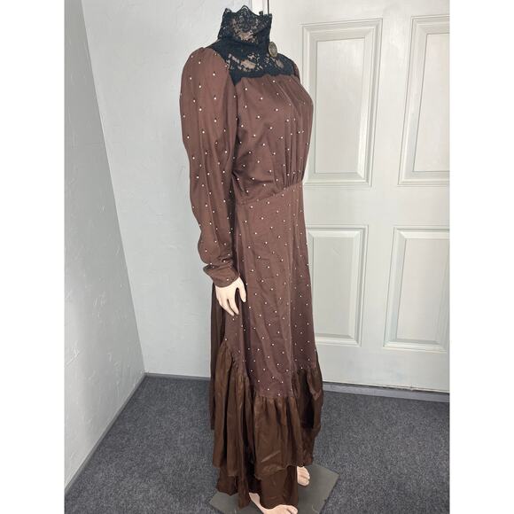 Vintage 60's Formal Women's Dress Embroidered Victorian Floral Maxi H18 - Picture 7 of 7